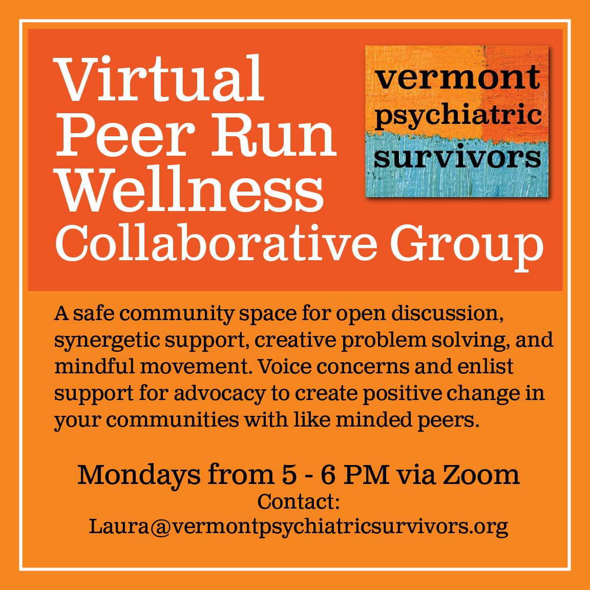 Peer Run Wellness Group Mondays at 5 PM